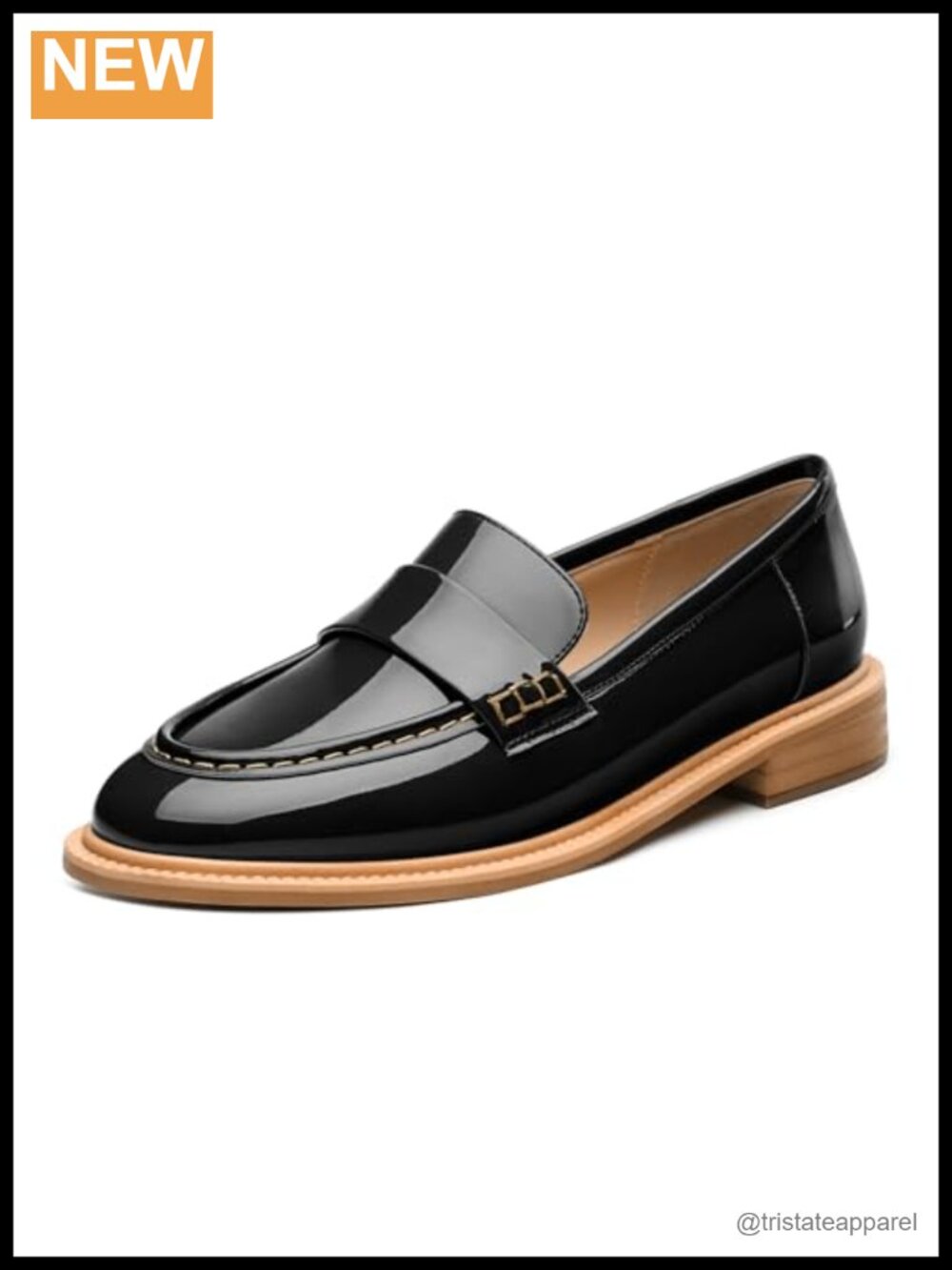 Patent Leather Loafers Women Slip On Round Toe Low Chunky Block Heel
